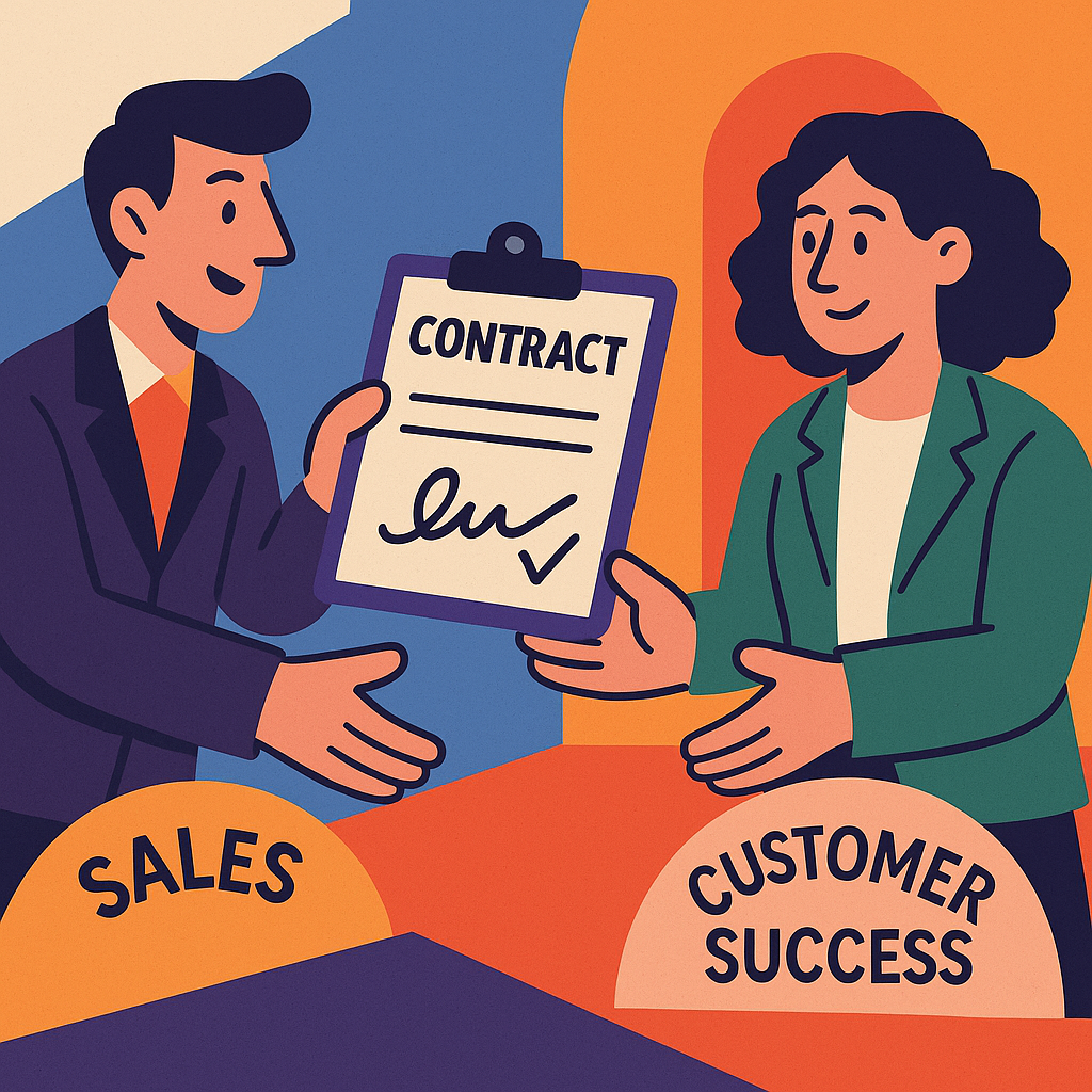 Concept image of a sales handover to customer success