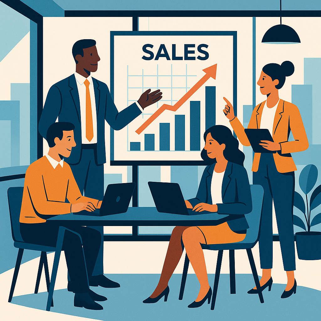 Sales team discussing sales growth strategies